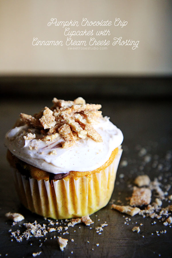 Chocolate Chip Pumpkin Cupcakes with Cream Cheese Frosting