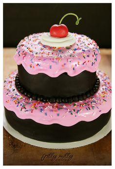 Chocolate Vanilla Cake with Cherry On Top