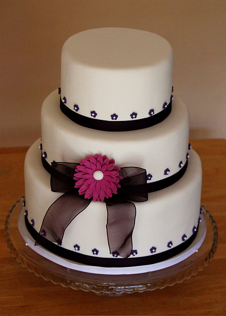 Eggplant and White Wedding Cake