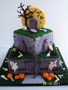 Halloween Graveyard Cake