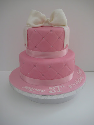 Pink and White 2 Tier Birthday Cake