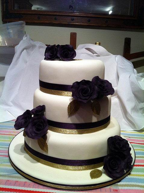 Purple and Gold Wedding Cake