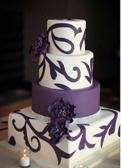 Purple and White Wedding Cake