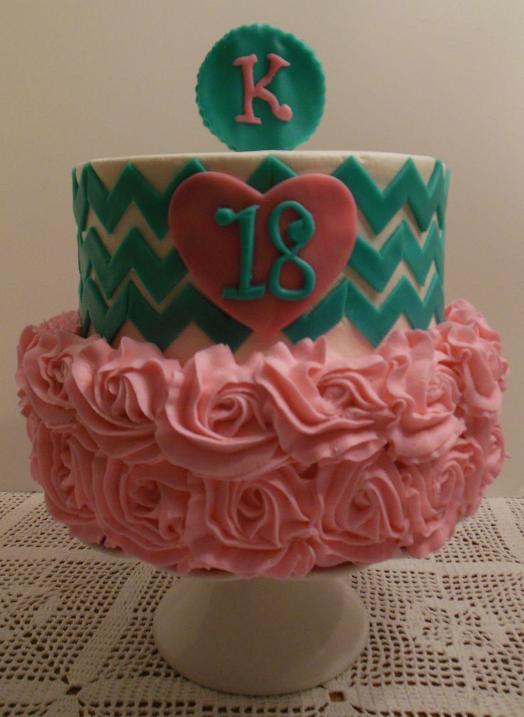 Turquoise and Pink Chevron Birthday Cakes