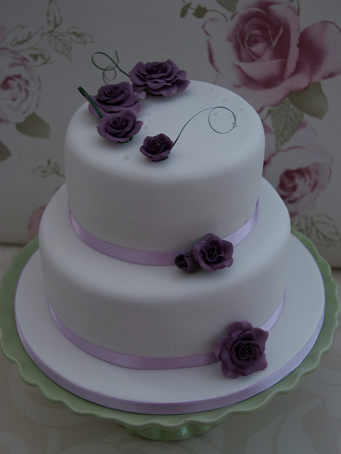 2 Tier Wedding Cake Purple Roses