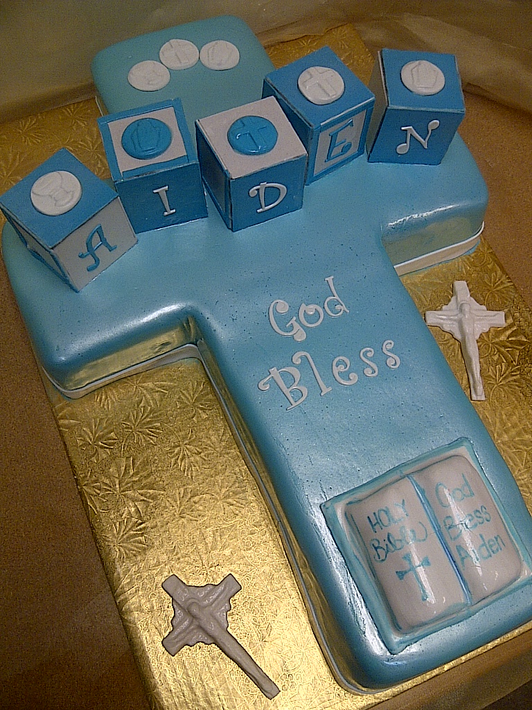 Baby Boy Baptism Cross Cake