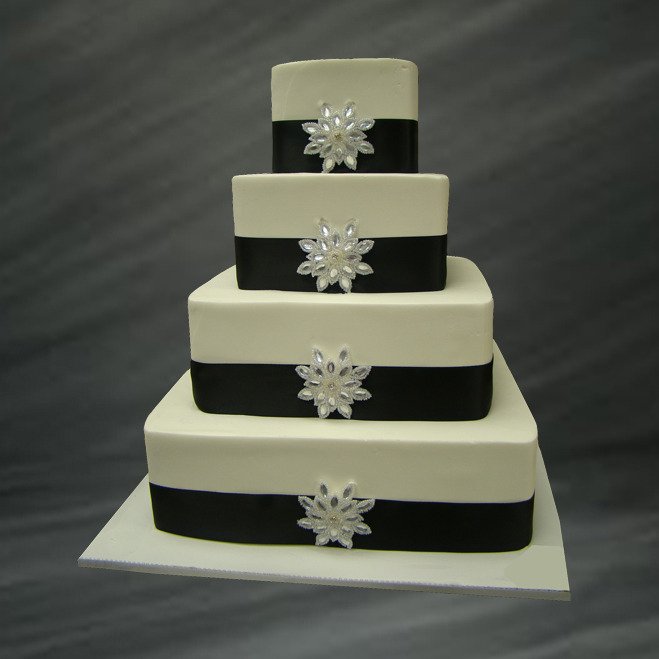 Black and White Buttercream Square Wedding Cakes