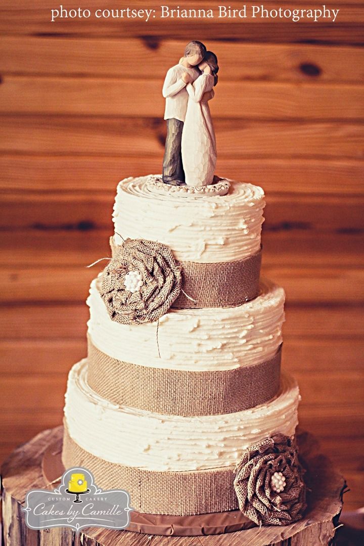 Burlap Wedding Cake with Flower