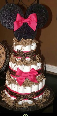 Cheetah Minnie Mouse Diaper Cake