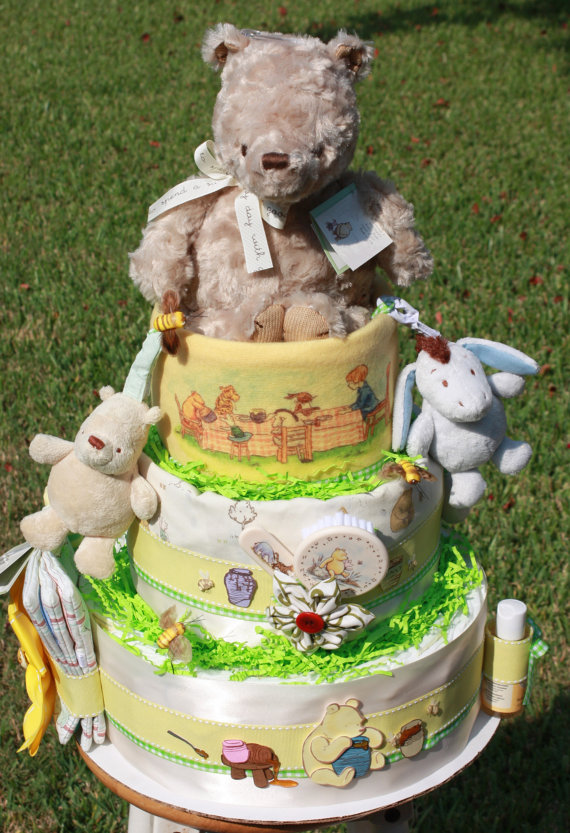 Classic Winnie the Pooh Baby Shower Cake