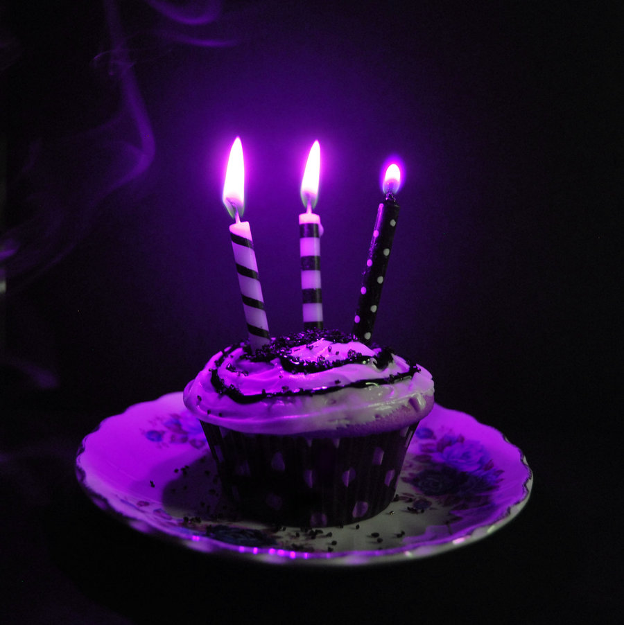 Happy Birthday Purple Cupcake with Candles