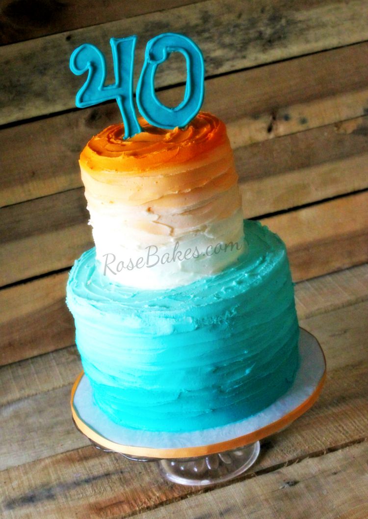 Orange and Turquoise 40th Birthday Cake