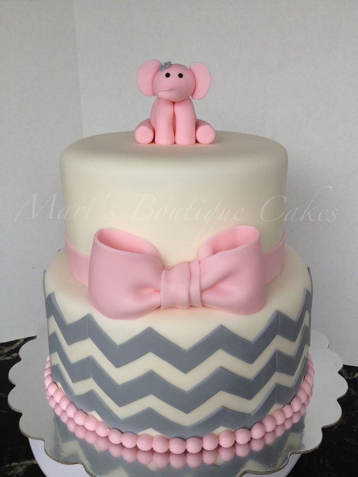 Pink and Gray Elephant Baby Shower Cake