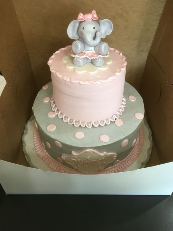 Pink and Gray Elephant Baby Shower Cake