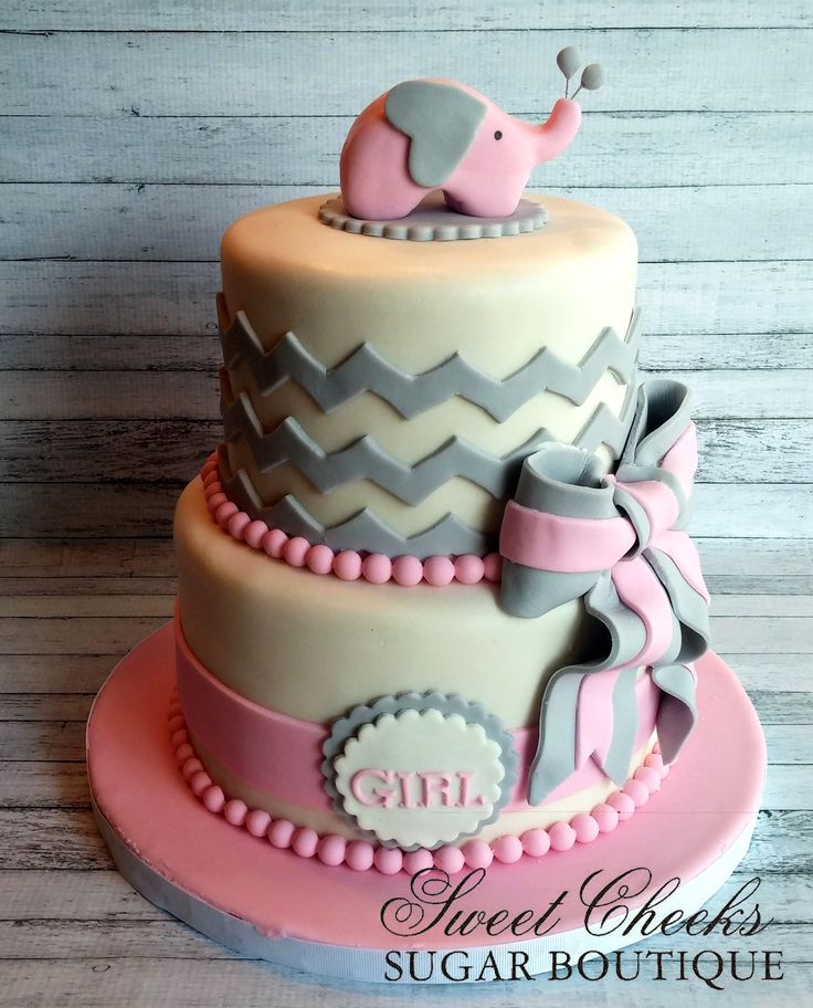 Pink and Gray Elephant Baby Shower Cake