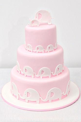 Pink and Gray Elephant Baby Shower Cake