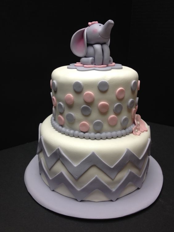 13 Pink And Gray Baby Girl Elephant Cakes Photo - Pink and Grey ...