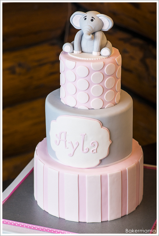 Pink and Grey Elephant Birthday Cake