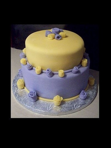 Purple and Yellow Cakes with Roses