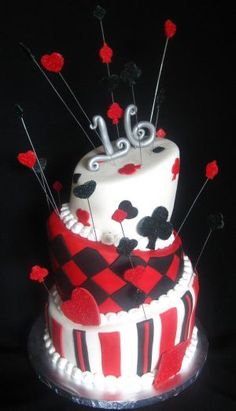 Red and Black Sweet 16 Birthday Cake