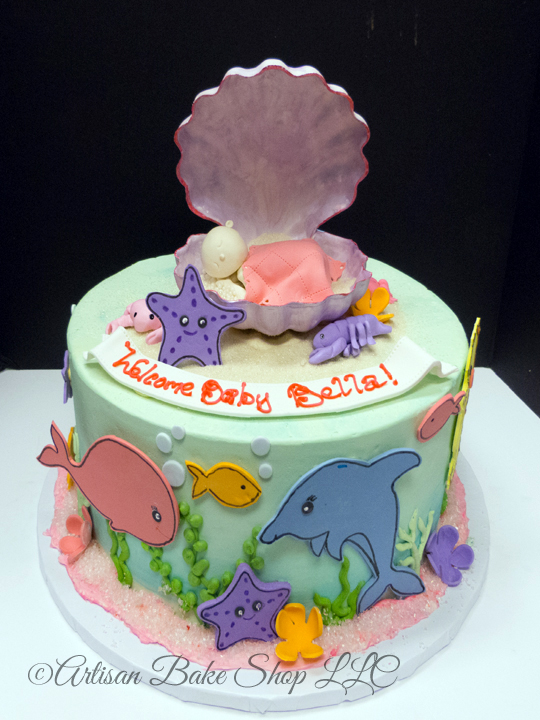 Sea Creatures Baby Shower Cake