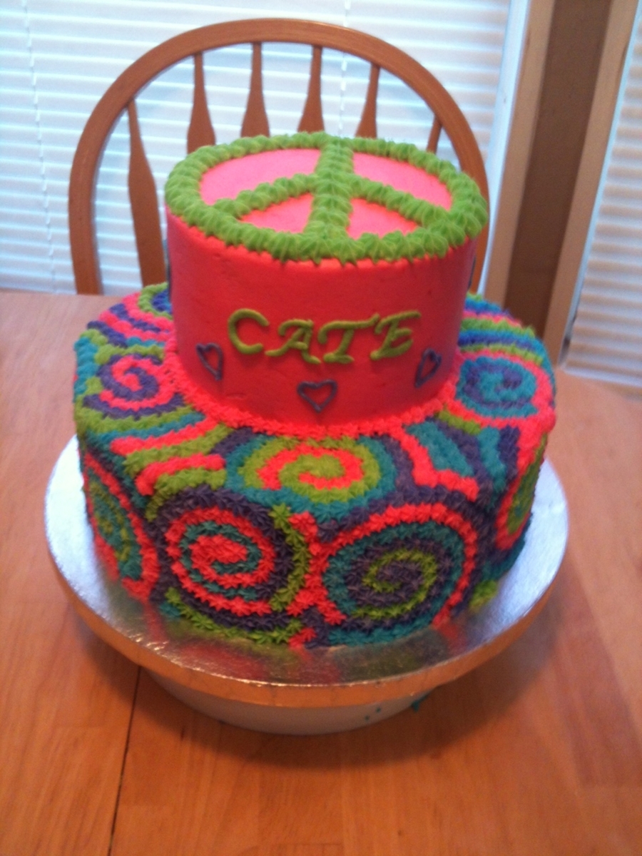 Tie Dye Peace Sign Cake