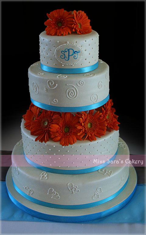 Turquoise and Orange Wedding Cake