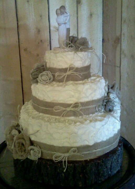 Wedding Cake with Burlap Ribbon