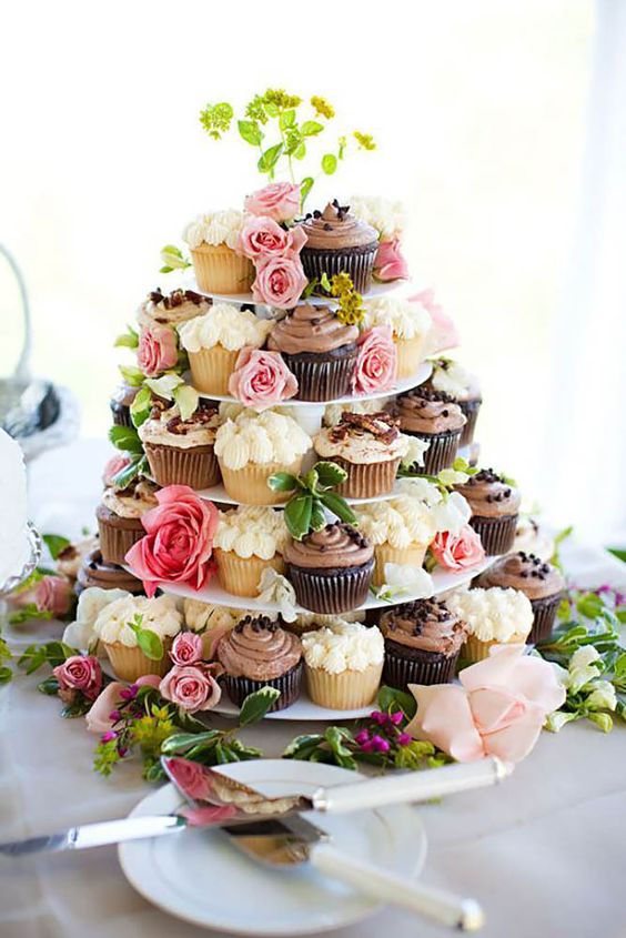 Wedding Cupcake Tower with Flowers