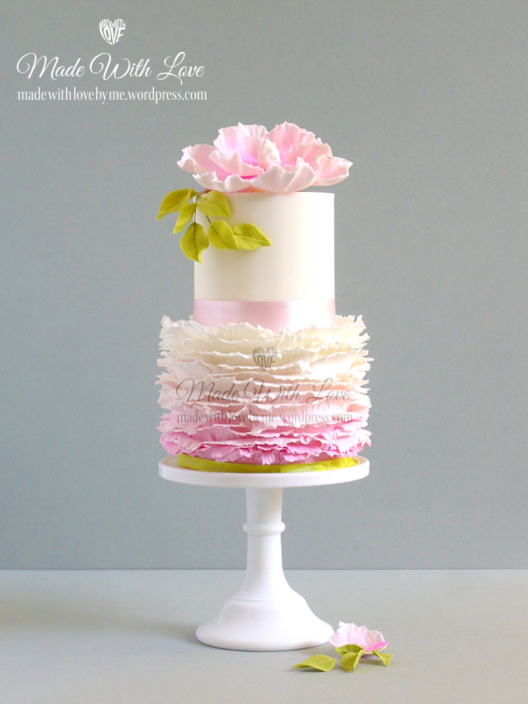 White and Pink Ruffle Cake