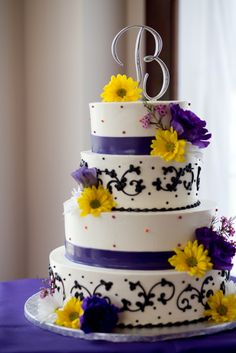 Yellow Black and White Wedding Cake