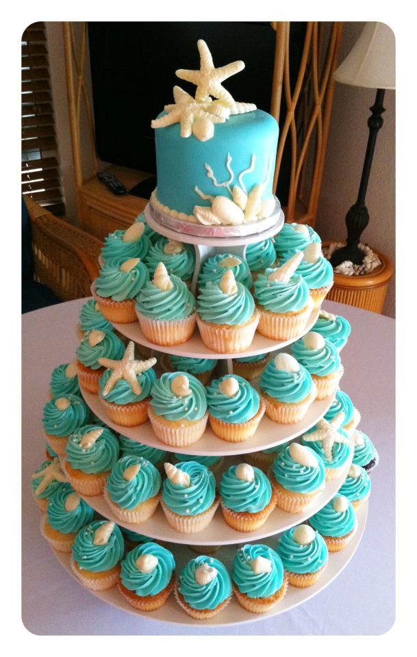 10 Ocean Themed Cupcakes Photo Edible Cupcake Wrapper Waves Ocean