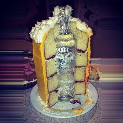 Birthday Cake with a Bottle of Liquor
