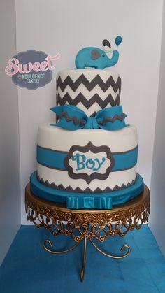 Chevron Elephant Baby Shower Cakes for Boys