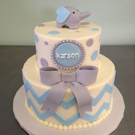 Chevron Elephant Baby Shower Cakes for Boys