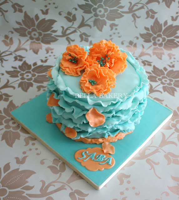 Coral and Teal Birthday Cake