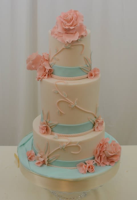 Coral and Teal Cake