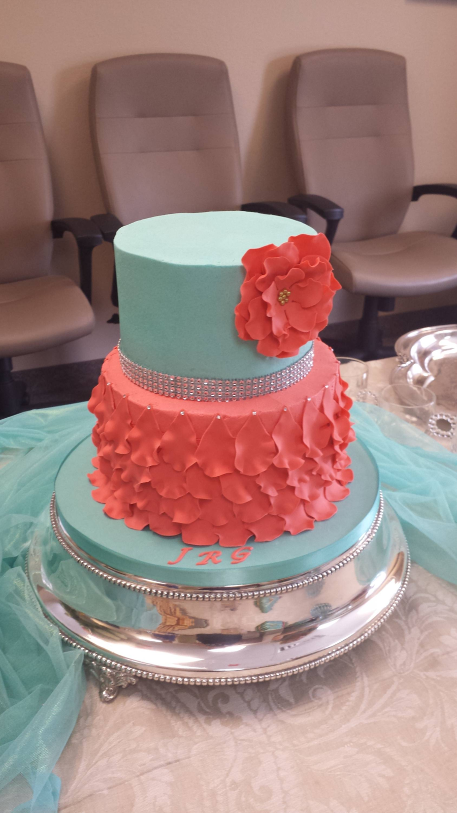 Coral and Turquoise Baby Shower Cake