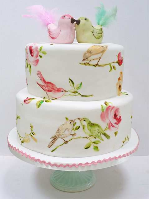 Painted Bird Wedding Cake