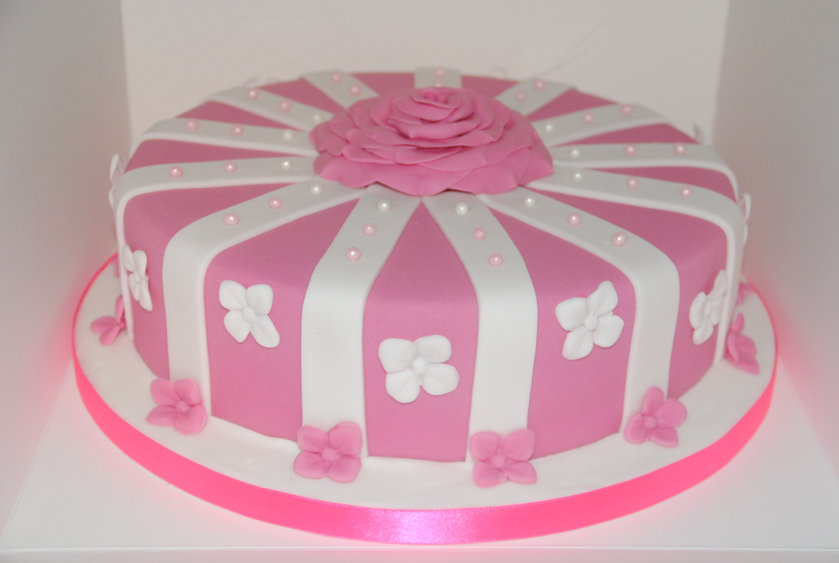 Pink & White Birthday Cake