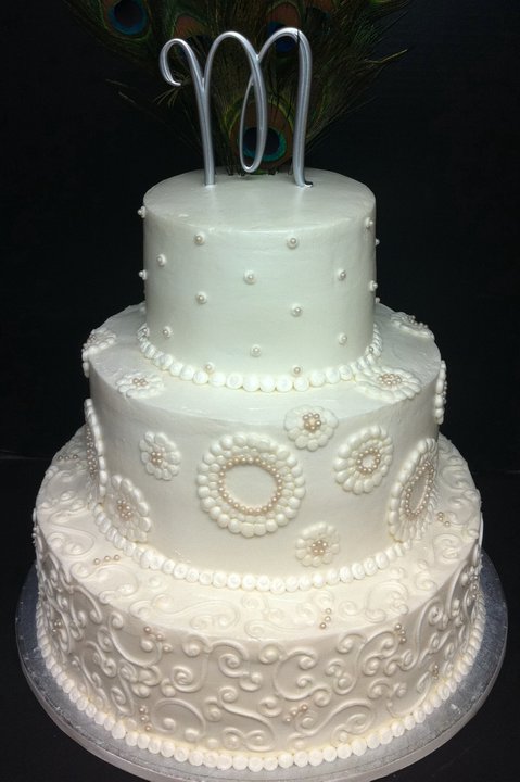 Round White Cake with Flowers