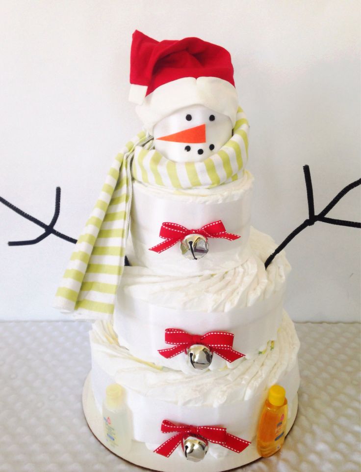 Snowman Diaper Cake for Baby Shower