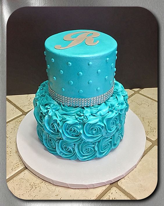 Turquoise 2 Tier Birthday Cake