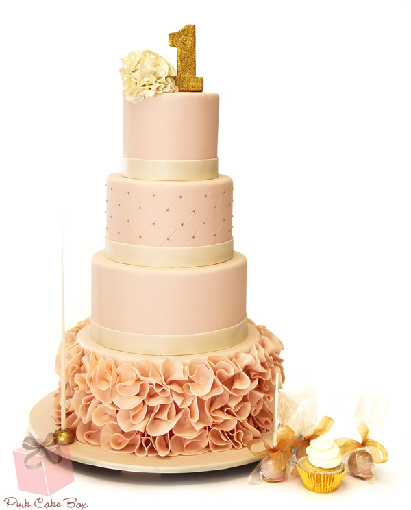 Gold and Pink 1st Birthday Cake