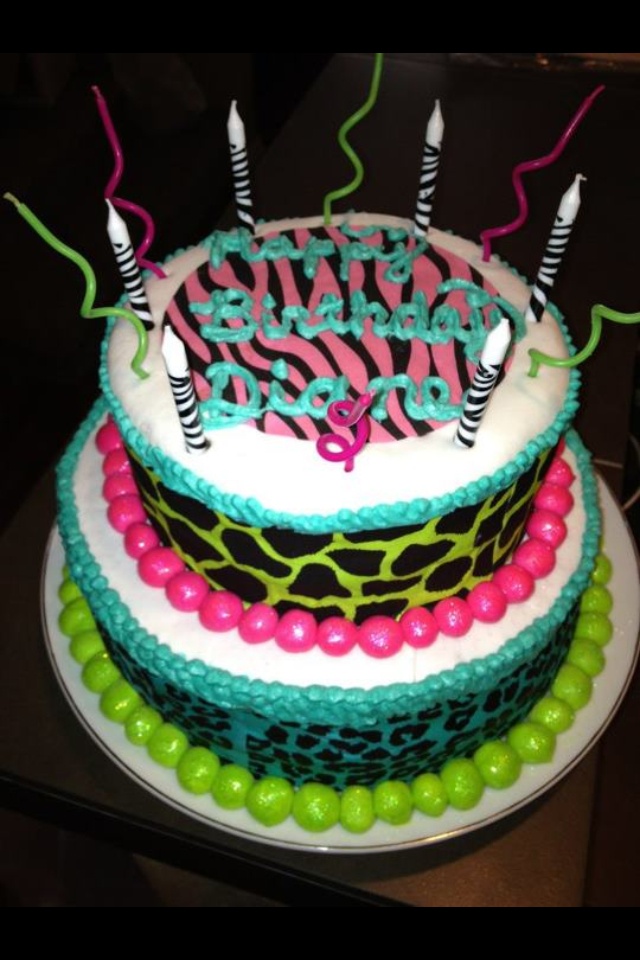 Neon Animal Print Birthday Cake