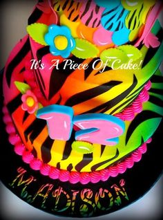 Neon Zebra Print Birthday Cake