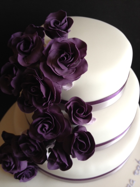 Purple Wedding Cake with Roses