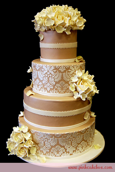 Rose Colored and White Wedding Cake