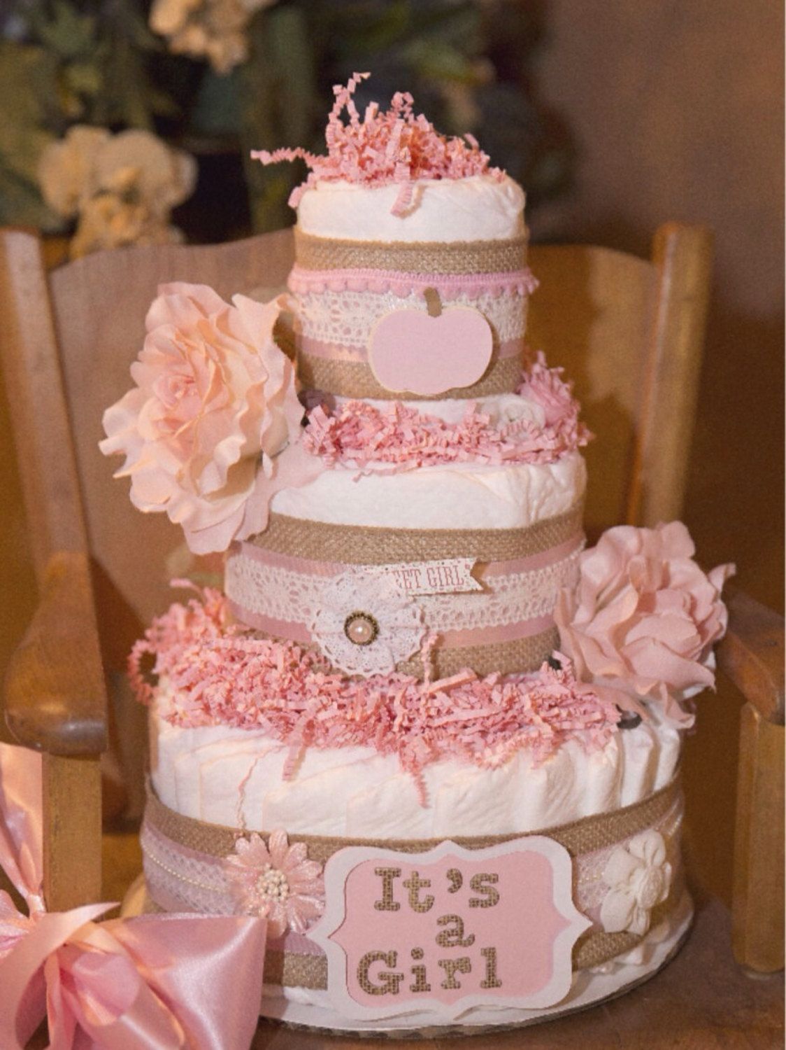 Shabby Chic Baby Shower Diaper Cake