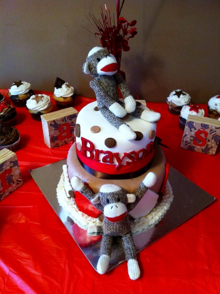 10 Sock Monkey Themed Cupcakes Photo Sock Monkey Birthday Cake